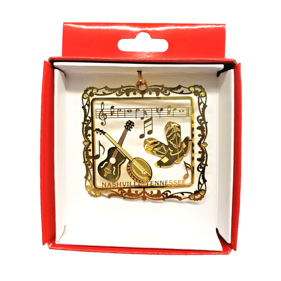 Nashville Music Brass Ornament Tennessee Banjo Guitar - Picture 1 of 7